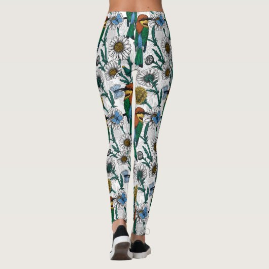 Bijeneters, blauwe vlinders en zeeduivel op wit leggings (Achterkant)