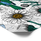 Bijeneters, blauwe vlinders en zeeduivel op wit poster (Hoek)