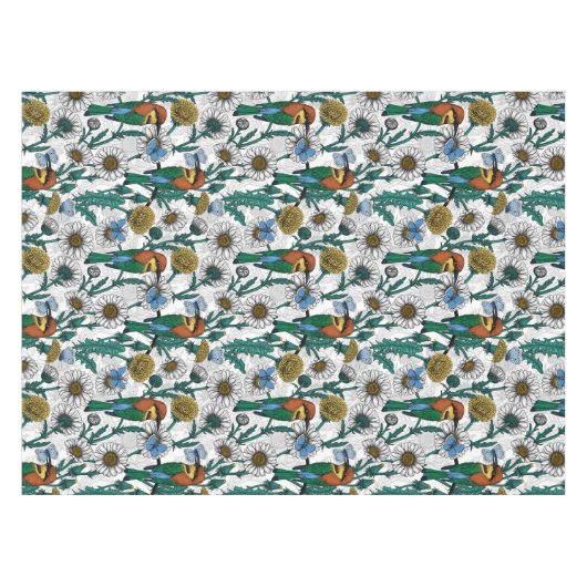 Bijeneters, blauwe vlinders en zeeduivel op wit tafelkleed (Voorkant (Horizontaal))