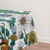 Bijeneters, blauwe vlinders en zeeduivel op wit tafelkleed (Voorbeeld)