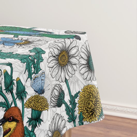 Bijeneters, blauwe vlinders en zeeduivel op wit tafelkleed (Voorbeeld)