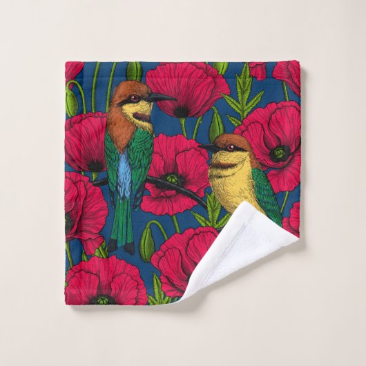Bijeneters en papavers bad handdoek (Wasdoekje)