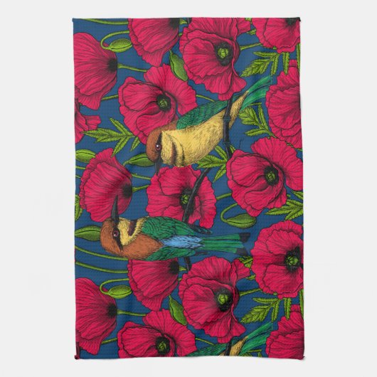 Bijeneters en papavers theedoek (Verticaal)