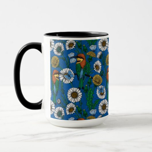 Bijeneters op blauw mok (Links)