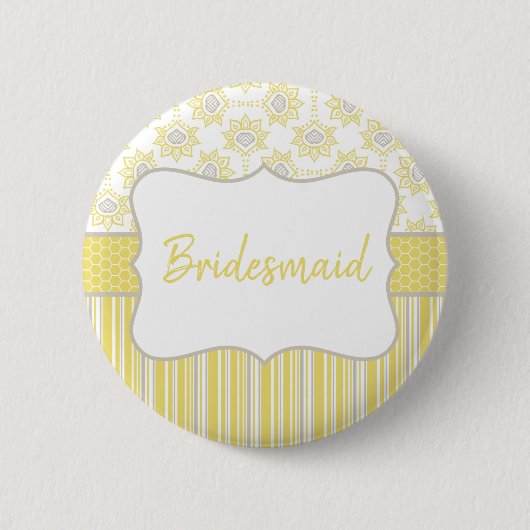 Bijengeel en grijs Geometrisch Bridesmaïde Ronde Button 5,7 Cm (Voorkant)