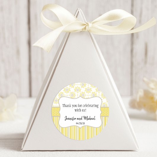 bijengeel en grijs geometrisch ronde sticker