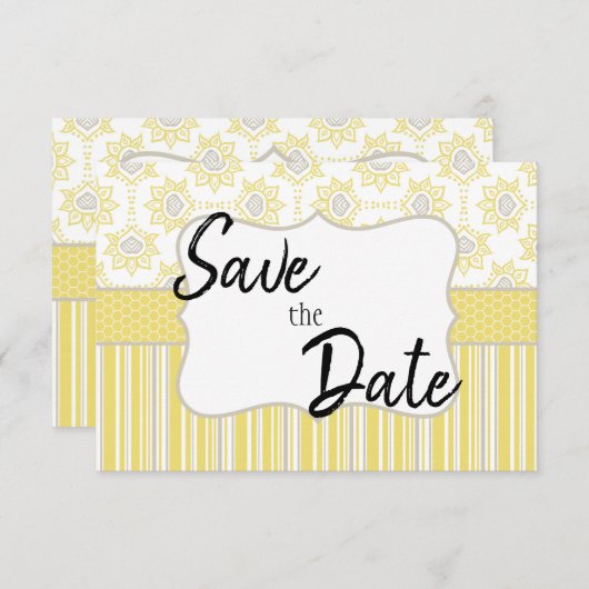 bijengeel en grijs geometrisch save the date (Voorkant / Achterkant)