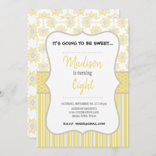 Bijengeel en grijs Geometrische geboortedag uitnod (Voorkant / Achterkant)