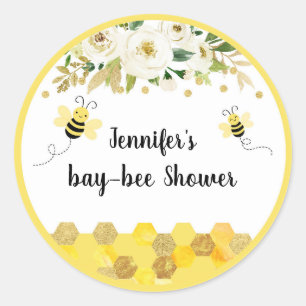 Bijengoud Floral Geslacht Neutraal Baby shower Ronde Sticker
