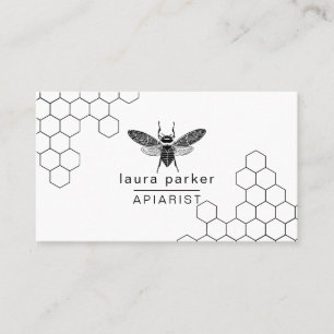 Bijenhoningverkoper Apiarist Black White Hexagon Visitekaartje