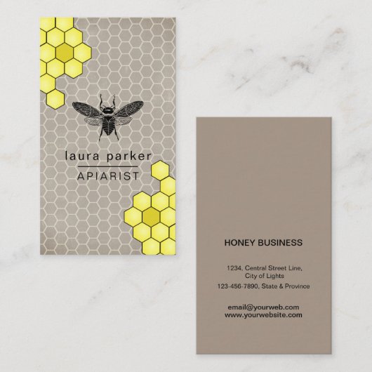 Bijenhoningverkoper Apiarist Rustic Brown Hexagon Visitekaartje (Voorkant / Achterkant)