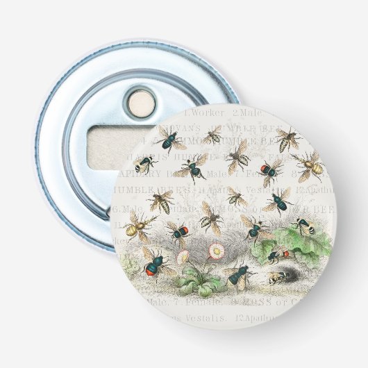 Bijenhoningwerker Queen Bees Antiek Button Flesopener (Voorkant)