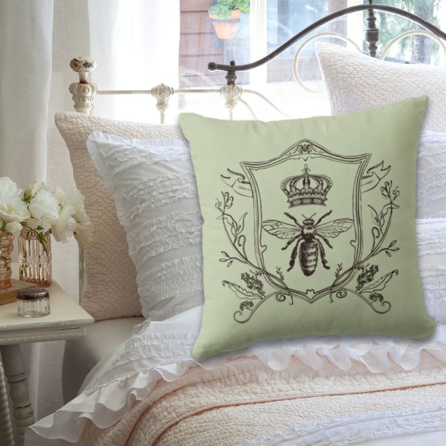  bijenhouder Franse kroonbijenkoningin Kussen (Vintage Paris Beekeeper French Crown Bee Queen Throw Pillow)
