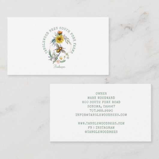 bijenimker visitekaartje (Voorkant / Achterkant)