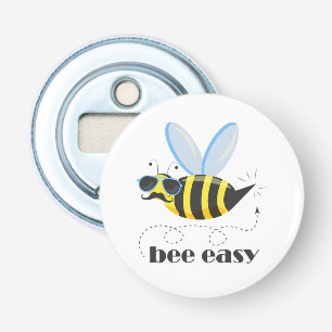 Bijenkarakter met snor zonnebril Bee Easy Button Flesopener