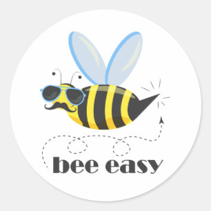 Bijenkarakter met snor zonnebril Bee Easy Ronde Sticker