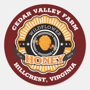 Bijenkorf Embleem Honing Jar Donkerrood Ronde Sticker