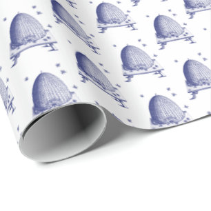 Bijenkorf en Bijen #2 Heraldisch Vintage Blauw Cadeaupapier