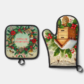 Bijenkorf en Kerst Oven Mitt & Pot Holder Set (Voorkant)