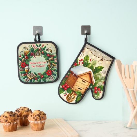 Bijenkorf en Kerst Oven Mitt & Pot Holder Set (Insitu(Ophanging))