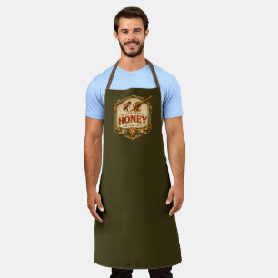 Bijenlabel vintage honingkam bijenhouder groen schort