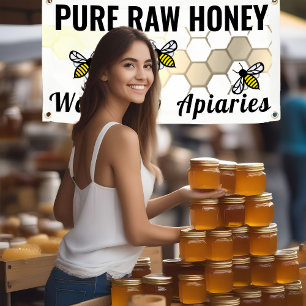 Bijenmarkt Bord Bijenhoning Puur Rauw Honing Spandoek