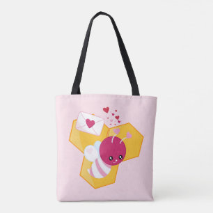 Bijenmijn Cute Bee met roze Valentijn Hearts Draagtas