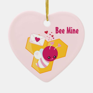 Bijenmijn Cute Bee met roze Valentijn Hearts Keramisch Ornament