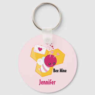Bijenmijn Cute Bee met roze Valentijn Hearts Sleutelhanger