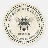 Bijenpollen stijl label met honingbij (Voorkant)