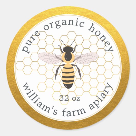 Bijenpot Etiket Honingbij Imkerij Bijenkorf Goud (Voorkant)