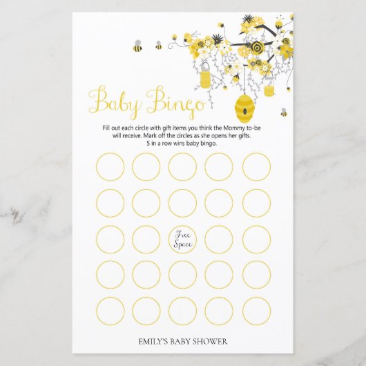 Bijenspel Baby shower - Baby Bingo (Voorkant)
