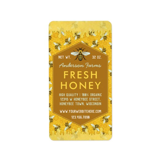 Bijenteler Apiary Honey Jar Labels Honeycomb bijen (Voorkant)