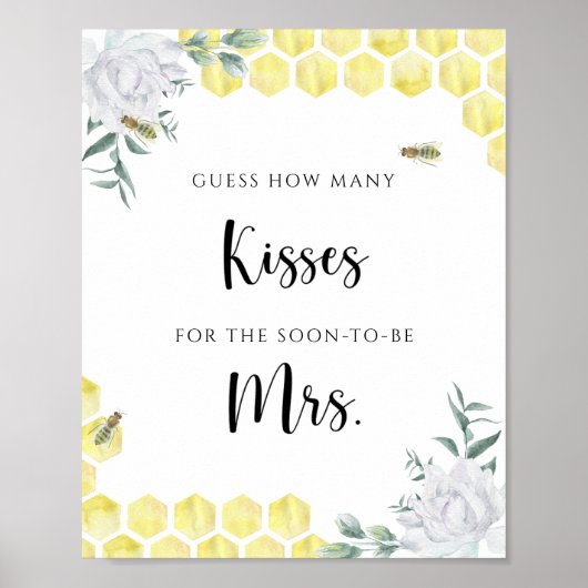 Bijenthema - Hoeveel kisses vrijgezellenfeest spel Poster (Voorkant)
