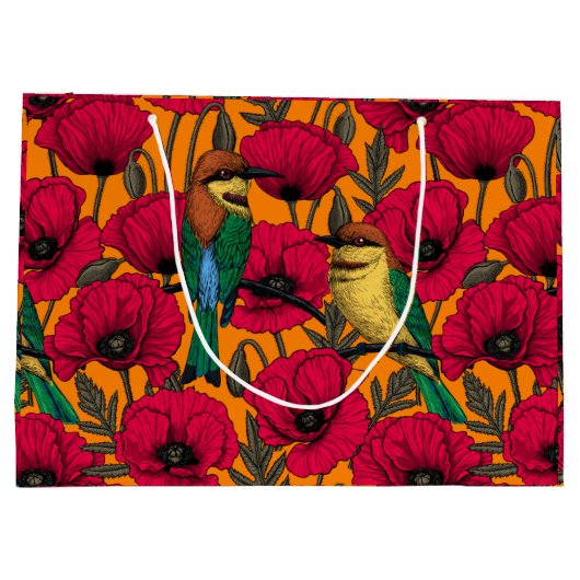 Bijentjes en papaver op sinaasappel groot cadeauzakje (Achterkant)