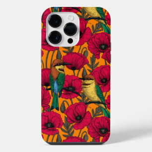Bijentjes en papaver op sinaasappel iPhone 14 pro max hoesje