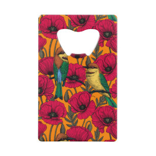 Bijentjes en papaver op sinaasappel kredietkaart flessenopener