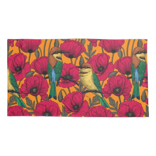 Bijentjes en papaver op sinaasappel kussensloop (Achterkant-Links)