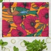 Bijentjes en papaver op sinaasappel theedoek (Gevouwen)