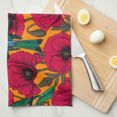 Bijentjes en papaver op sinaasappel theedoek (Quarter Fold)