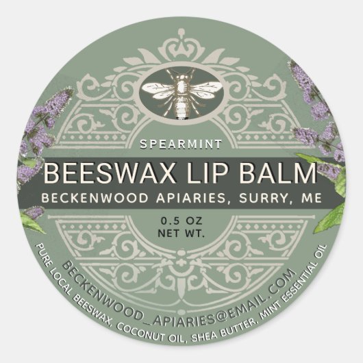 bijenwas Balm Heraldic Bee Spearmint Ronde Sticker (Voorkant)