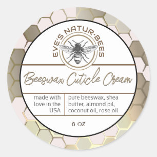 Bijenwas Cuticle Cream Bijenapier Logo Honingraat Ronde Sticker