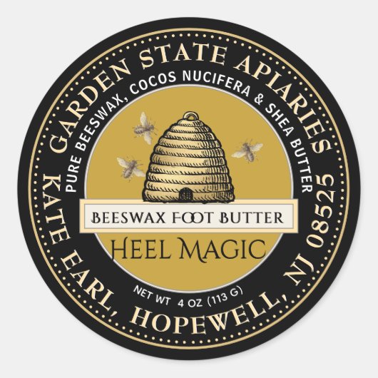 Bijenwas Heel Butter met Skep en Bijen Ronde Sticker (Voorkant)