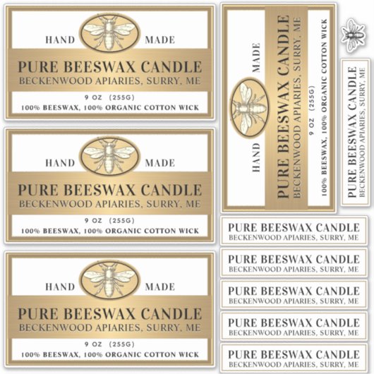 Bijenwas Kaars Mat wit of transparant goud bij Sticker (Voorkant)