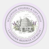 Bijenwas Lip Balm  Skep met lavendel en bijen Ronde Sticker (Voorkant)