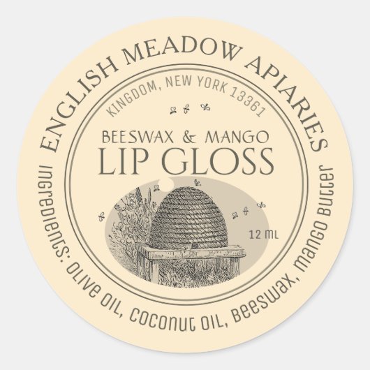 Bijenwas lipgloss squeeze tube label (Voorkant)