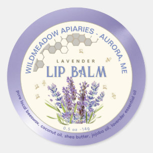 Bijenwas Lippenbalsem met Lavendel Bloemen en Bije Ronde Sticker