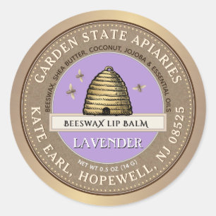 Bijenwas Lippenbalsem met Skep en Bijen Ronde Sticker