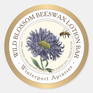 Bijenwas Productlabel Lippenbalsem bij bloem goud Ronde Sticker