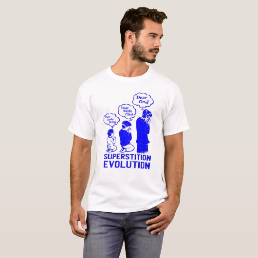 bijgeloof evolutie grappig t-shirt (Voorkant volledig)
